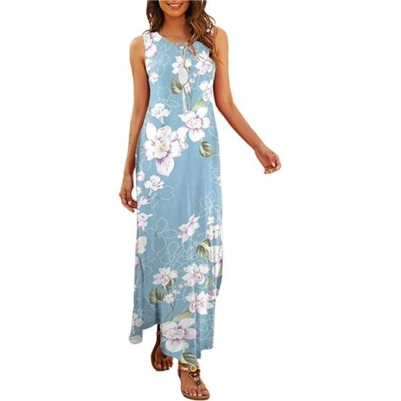 Women's Casual Summer Sleeveless Dress Loose Split Maxi Dresses with Pockets - Picture 1 of 3
